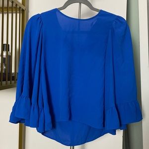 Royal blue ruffle sleeve blouse